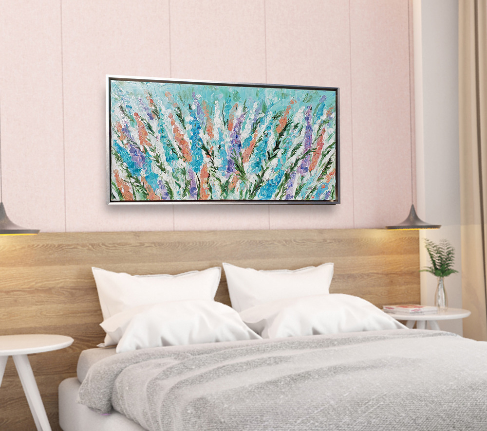 pastel abstraction 20×38 framed hung
