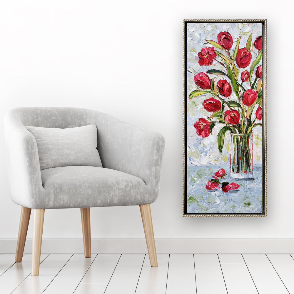 tulips in red 42×18 hung for web