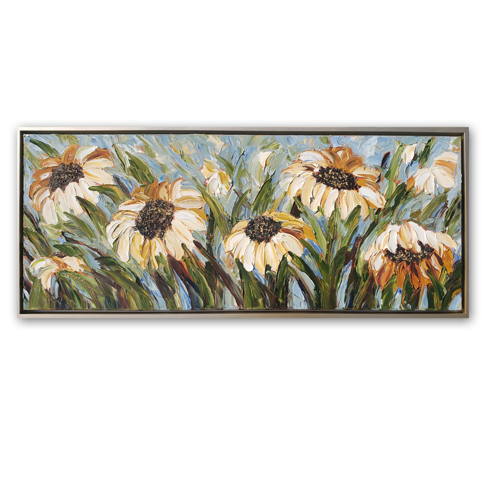 Sunflowers in Nuetral framed on BG low 18×42