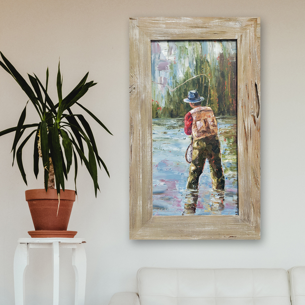 fly fisherman framed hung low 33×19