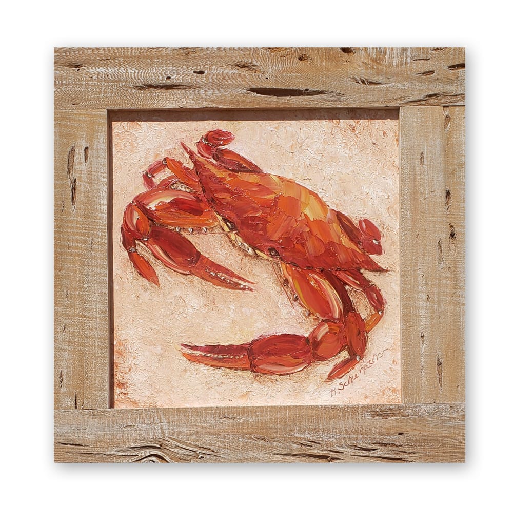 Crab in Crimson 25×25 framed on bg low