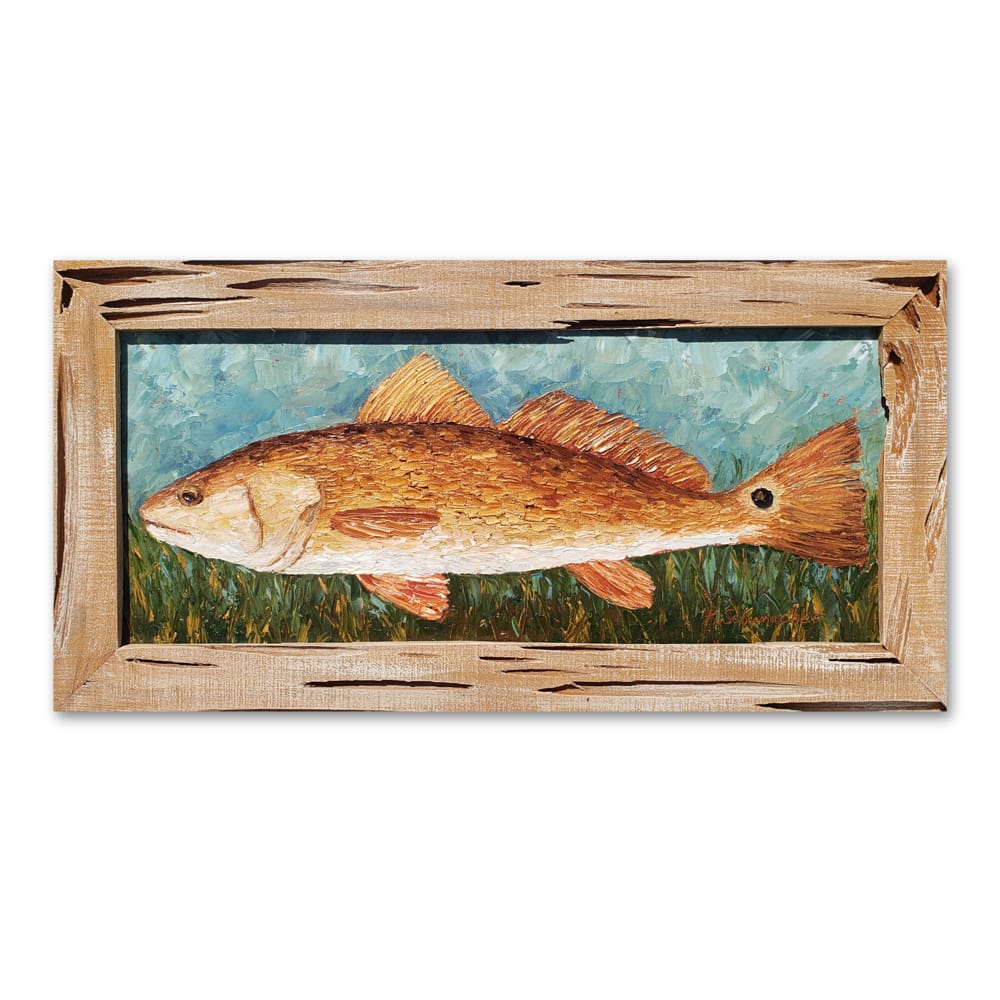 Redfish Hiding framed 15×28 hung on bg low