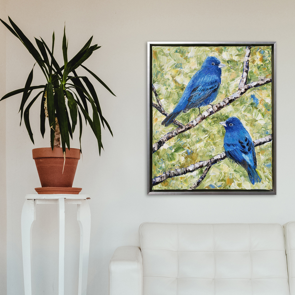 Pair of Indigos framed 26×22 staged low