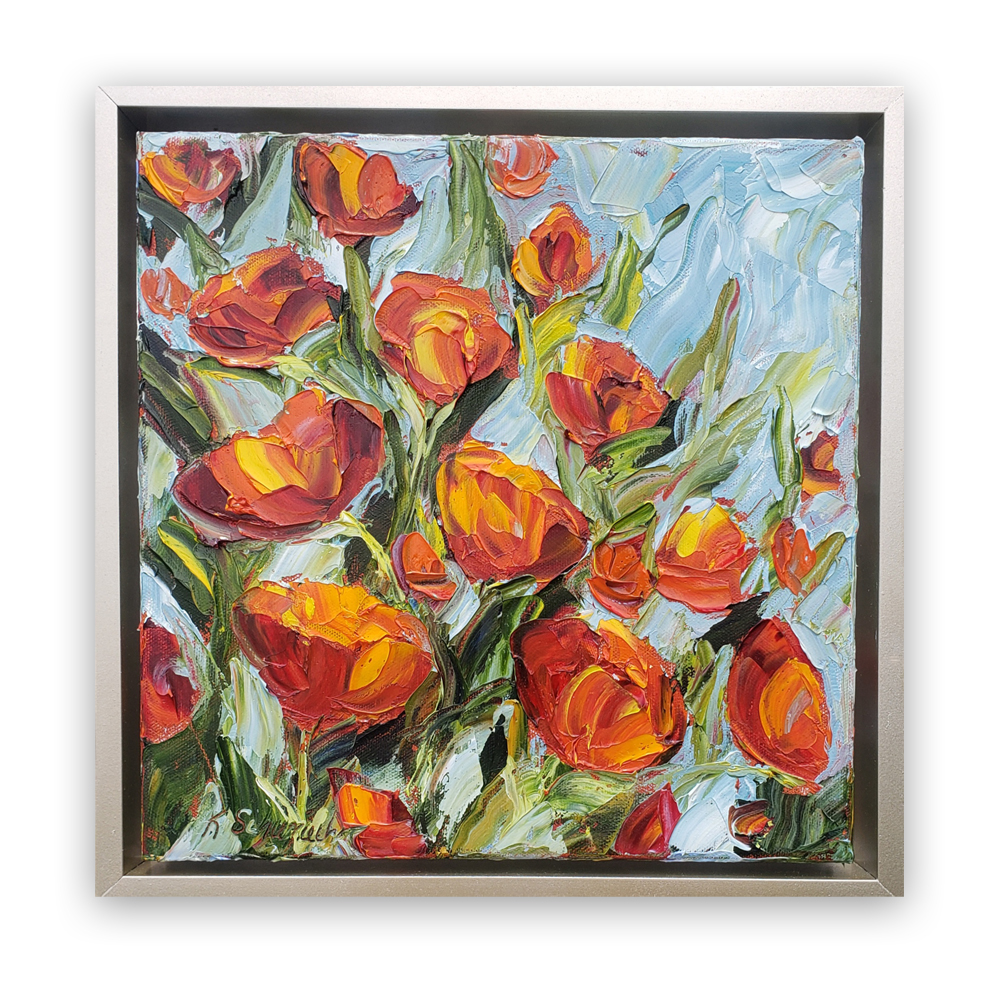Golden State Poppies framed 14×14 on bg low
