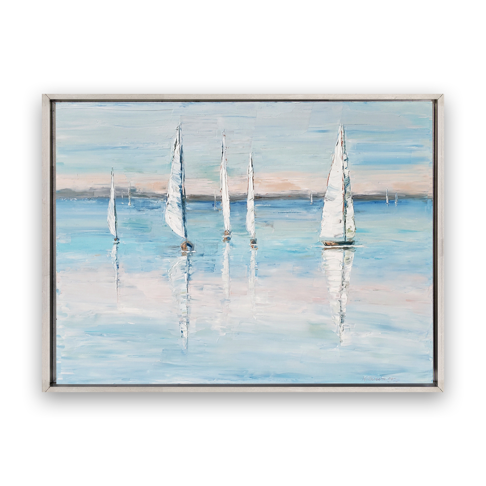 Peaceful Sail framed 38 x 50 hung low