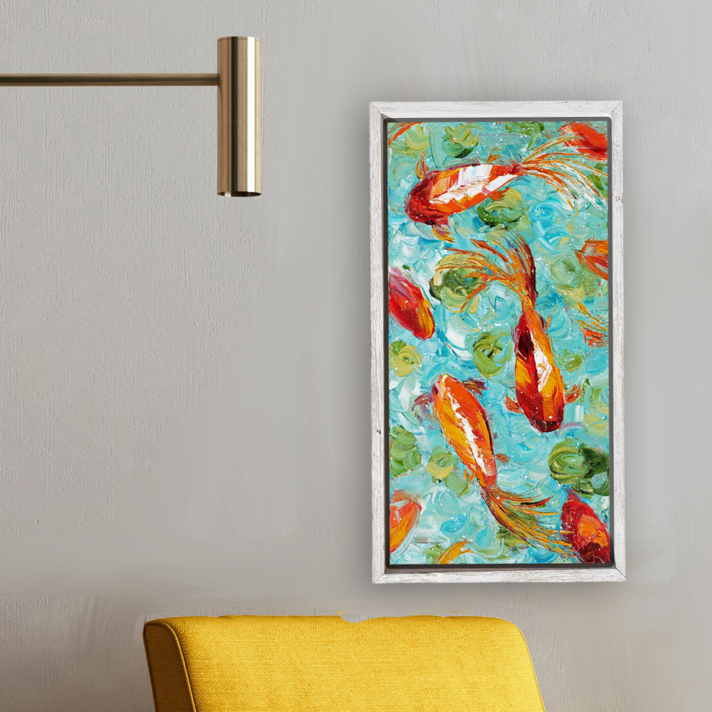 Lily Pad Koi framed hung low14x26