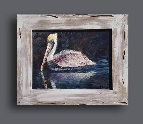 Pelican Stillness hung 18x22 dark wall